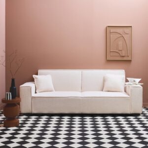 wohnli-moebel-suche-M24161374-1 3-Sitzer-Sofa Schlaffunktion und cremeweißer Bouclé-Bezug 231x80x96cm Stoff Beige sweeek Sofas und Sessel Sofas Schlafsofas