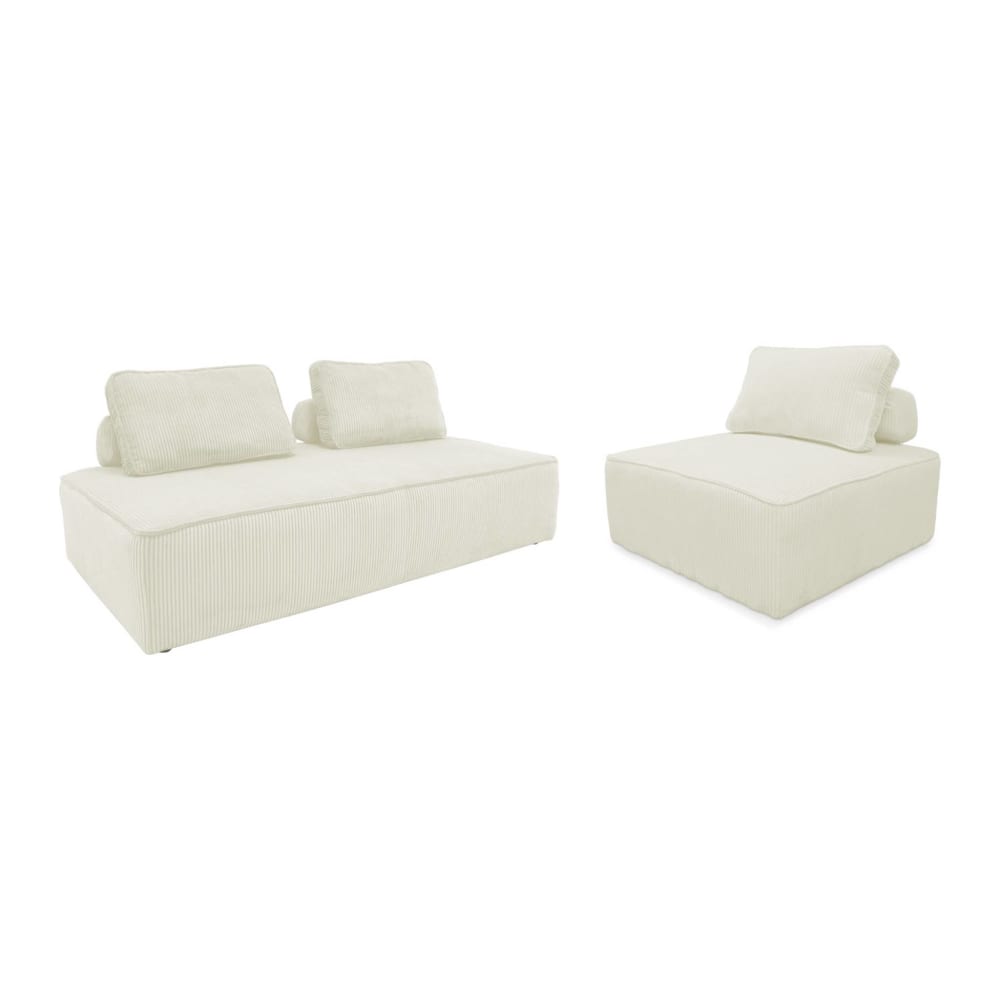 Wohnli Möbelsuche - Sessel und 2-Sitzer Sofa mit Cordbezug cremefarben