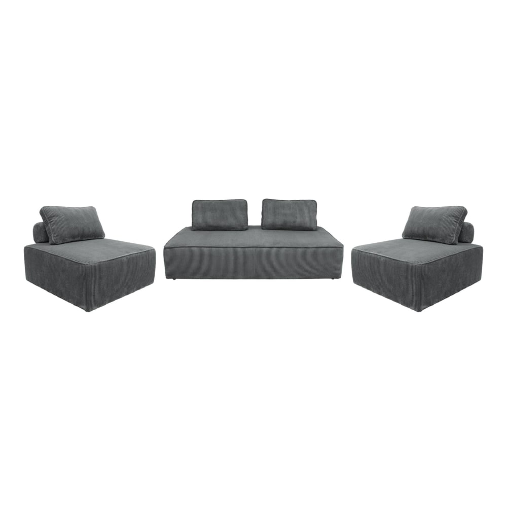 Wohnli Möbelsuche - 2er-Set Sessel und 2-Sitzer Sofa mit Cordbezug dunkelgrau