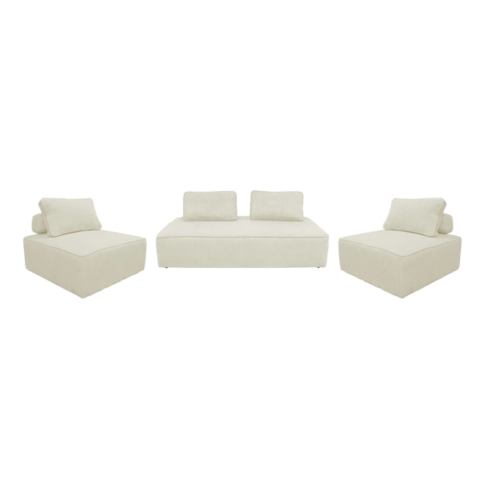 Wohnli Möbelsuche - 2er-Set Sessel und 2-Sitzer Sofa mit Cordbezug cremefarben