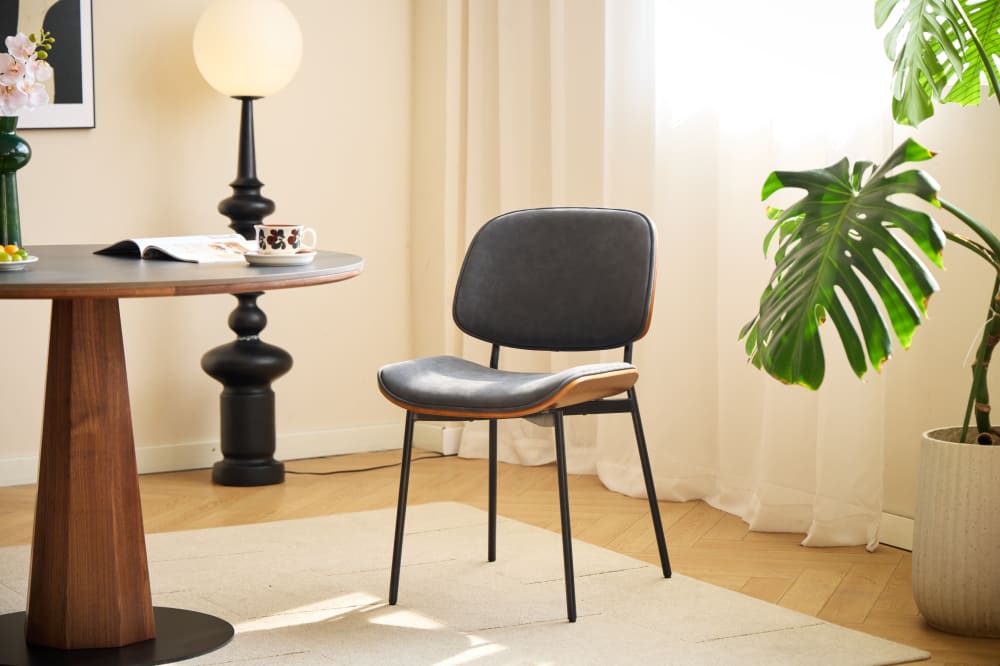 Esszimmerstühle (2er Set) aus Metall und Kunstleder Schwarz 56x83x48cm Metall Schwarz Nordlys Möbel Esszimmermöbel Stühle