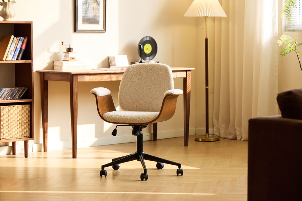 Bürostuhl aus Metall und Wolle Weiß 56x97x65cm Stoff Weiß Nordlys Möbel Büromöbel Bürostühle