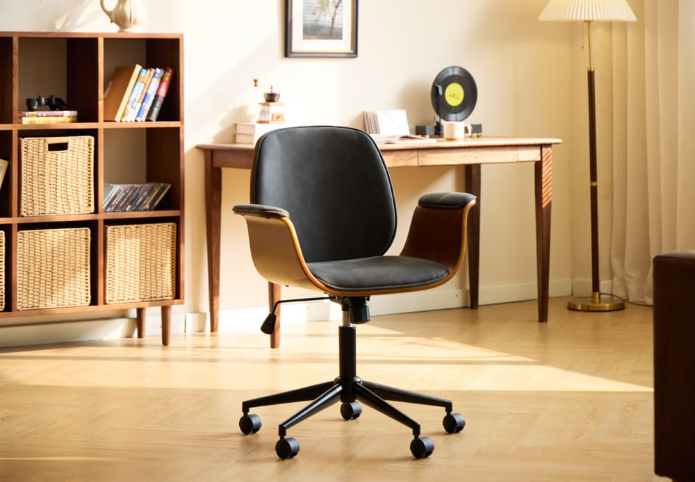 Bürostuhl aus Metall und Kunstleder Schwarz 56x97x65cm Stoff Schwarz Nordlys Möbel Büromöbel Bürostühle
