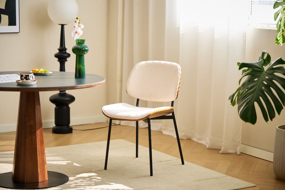 Esszimmerstühle (2er Set) aus Metall und Kordsamt Beige 56x83x48cm Stoff Beige Nordlys Möbel Esszimmermöbel Stühle