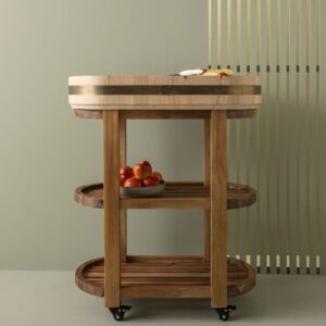 Ovaler Block auf Rollen aus Akazie und massivem Hevea L76 cm 76x90x43cm Holz Beige Signature Möbel Küchenmöbel Kücheninseln & Servierwägen