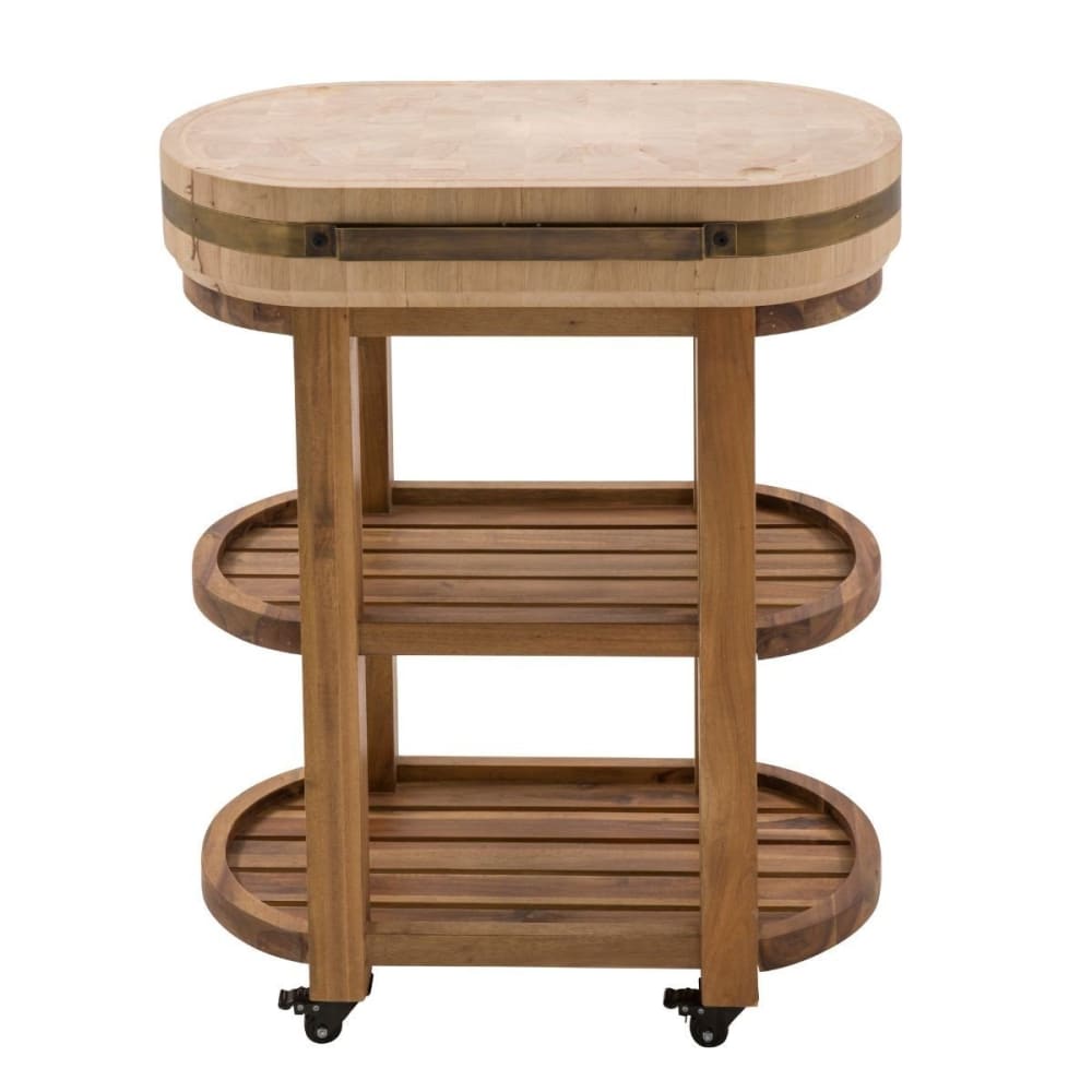 Wohnli Möbelsuche - Ovaler Block auf Rollen aus Akazie und massivem Hevea L76 cm