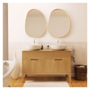wohnli-moebel-suche-M24163387-1 Doppelwaschtisch + Waschbecken + Wasserhahn + Spiegel 120x78x50cm Holz Beige Mob In Möbel Badezimmermöbel Waschtische