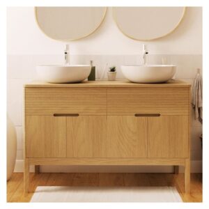 wohnli-moebel-suche-M24163392-1 Doppelwaschtisch + Waschbecken + -Armatur 120x78x50cm Holz Beige Mob In Möbel Badezimmermöbel Waschtische