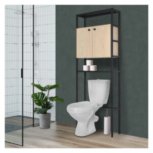 Jamy Toilettenbrückenschrank aus Holz und Metall 66x180x22cm Metall Braun Mob In Möbel Badezimmermöbel Badezimmerregale