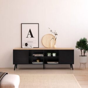 wohnli-moebel-suche-M24164116-1 TV-Schrank 2 türen schwarze Farbe 160x55x40cm Spanplatte Schwarz HOMN Möbel Wohnzimmermöbel TV-Möbel