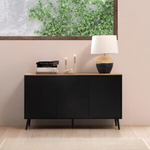 wohnli-moebel-suche-M24164127-1 Sideboard 3 türen schwarze Farbe 140x80x40cm Spanplatte Schwarz HOMN Möbel Esszimmermöbel Sideboards, Highboards & niedrige Anrichten