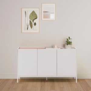 wohnli-moebel-suche-M24164130-1 Sideboard 3 türen Weiß 140x80x40cm Spanplatte Weiß HOMN Möbel Esszimmermöbel Sideboards, Highboards & niedrige Anrichten