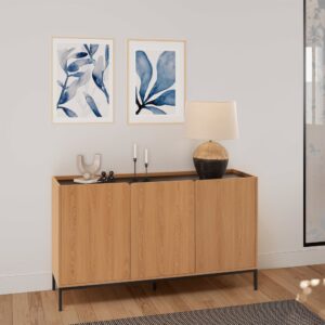 Sideboard 3 türen Eichenfarbe 140x80x40cm Spanplatte Braun HOMN Möbel Esszimmermöbel Sideboards, Highboards & niedrige Anrichten