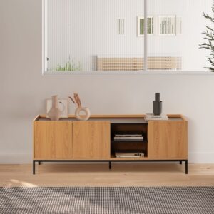 TV-Schrank 3 türen Eichenfarbe 160x55x40cm Spanplatte Braun HOMN Möbel Wohnzimmermöbel TV-Möbel