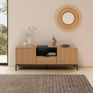 wohnli-moebel-suche-M24164136-1 TV-Schrank 2 türen 1 schublade Eichenfarbe 150x55x40cm Spanplatte Braun HOMN Möbel Wohnzimmermöbel TV-Möbel