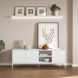 wohnli-moebel-suche-M24164137-1 TV-Schrank 3 türen Weiß 160x55x40cm Spanplatte Weiß HOMN Möbel Wohnzimmermöbel TV-Möbel
