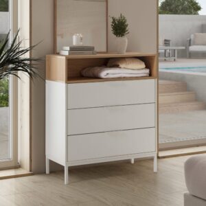 Kommode 3 schubladen Weiß 80x95x40cm Spanplatte Weiß HOMN Möbel Schlafzimmermöbel Kommoden