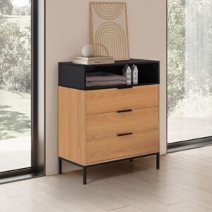 Kommode 3 schubladen Eichenfarbe 80x95x40cm Spanplatte Braun HOMN Möbel Schlafzimmermöbel Kommoden