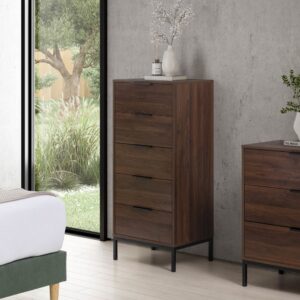 Hohe kommode 5 schubladen Walnussfarbe 50x115x40cm Spanplatte Braun HOMN Möbel Schlafzimmermöbel Aufbewahrungsmöbel