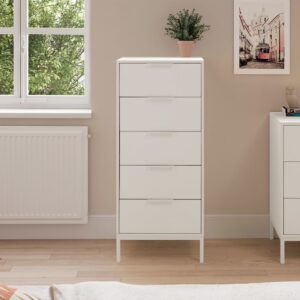 Hohe kommode 5 schubladen Weiß 50x115x40cm Spanplatte Weiß HOMN Möbel Schlafzimmermöbel Aufbewahrungsmöbel