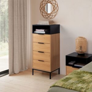 Hohe kommode 4 schubladen Eichenfarbe 50x115x40cm Spanplatte Braun HOMN Möbel Schlafzimmermöbel Aufbewahrungsmöbel