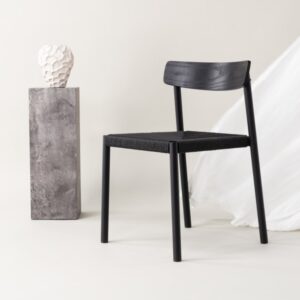 Holzstuhl Malmön mit Sitz aus Holzgeflecht, Schwarz 54x79x52cm Metall Schwarz Vind Möbel Esszimmermöbel Stühle