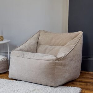 wohnli-moebel-suche-M24165164-1 Sitzsack-Sessel aus beigem strukturiertem Chenille-Stoff 88x80x100cm Stoff Beige Icon Sofas und Sessel Sessel, Poufs und Fußbänke Sitzsäcke
