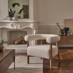 Runder Sessel aus Eichenholz und naturfarbenem Bouclé-Stoff 76x69x81cm Holz Beige BERAH GETAH Sofas und Sessel Sessel, Poufs und Fußbänke Sessel