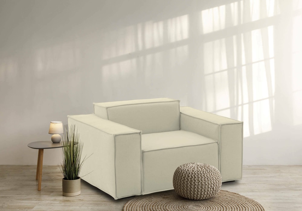 Sessel aus beigem Stoff 160x95h70 cm 160x70x95cm Holz Beige Talamo Italia Sofas und Sessel Sessel, Poufs und Fußbänke Sessel
