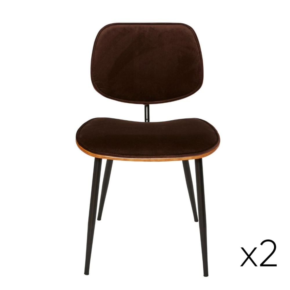 Wohnli Möbelsuche - Set aus 2 Stühlen aus braunem Samt