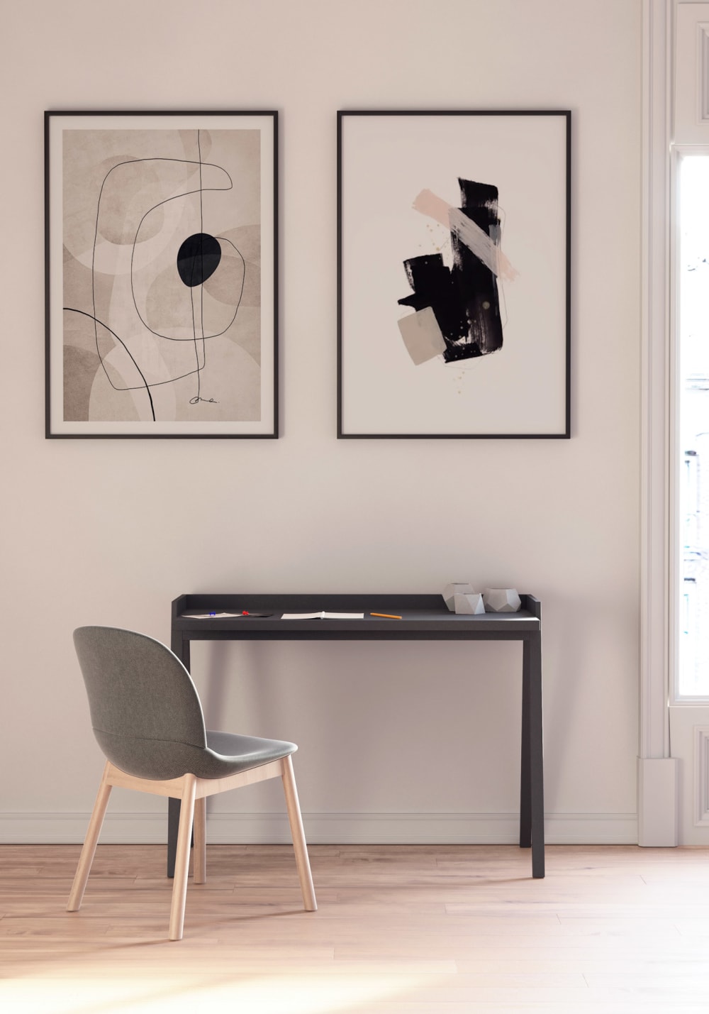 Schreibtisch aus Melamin und Buche in Graphit 81x111x50 cm 111x81x50cm Spanplatte Grau Herdasa Möbel Büromöbel Schreibtische