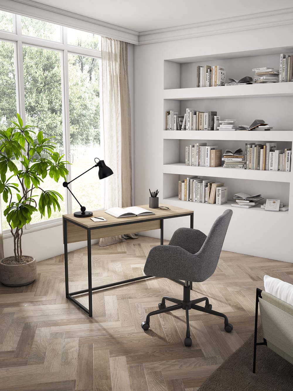 Schreibtisch aus Melamin und Metall in Hell-Nussbaum 75x105x52 cm 105x75x52cm Spanplatte Braun Herdasa Möbel Büromöbel Schreibtische