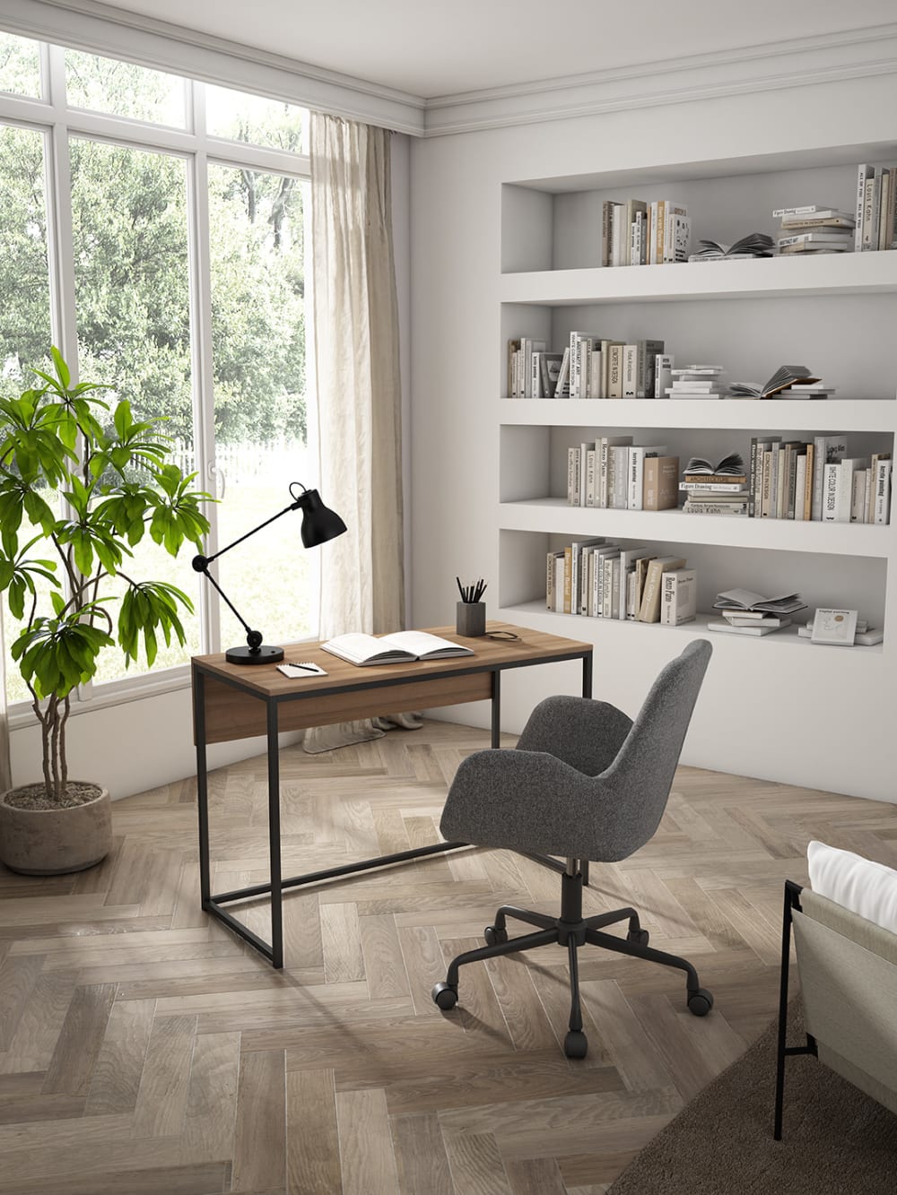 Schreibtisch aus Melamin und Metall in Nussbaum 75x105x52 cm 105x75x52cm Spanplatte Braun Herdasa Möbel Büromöbel Schreibtische