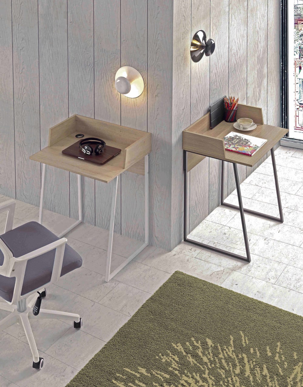 wohnli-moebel-suche-M24168780-1 Schreibtisch aus Melamin und Metall Eiche Beine Weiß 84x60x48 cm 60x84x48cm Spanplatte Braun Hispanohogar Möbel Büromöbel Schreibtische