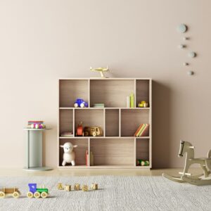 wohnli-moebel-suche-M24168811-1 Bücherregal aus Melamin in Eiche 117x119x32 cm 119x117x32cm Spanplatte Beige Herdasa Möbel Wohnzimmermöbel Bücherregale