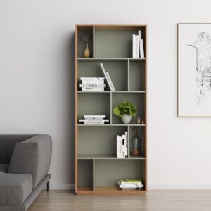 Bücherregal aus Melamin in Nussbaum und Grün 191x80x32 cm 80x191x32cm Spanplatte Braun Herdasa Möbel Wohnzimmermöbel Bücherregale