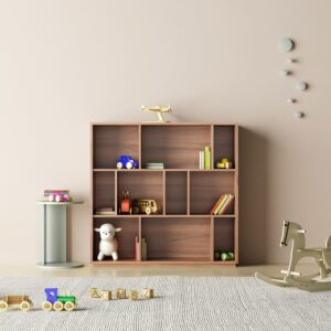 Bücherregal aus Melamin in Nussbaum 117x119x32 cm 119x117x32cm Spanplatte Braun Herdasa Möbel Wohnzimmermöbel Bücherregale