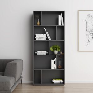 Bücherregal aus Melamin in Graphit 191x80x32 cm 80x191x32cm Spanplatte Grau Herdasa Möbel Wohnzimmermöbel Bücherregale