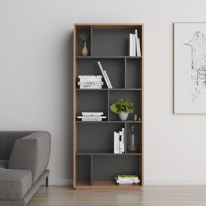 wohnli-moebel-suche-M24168827-1 Bücherregal aus Melamin in Nussbaum und Graphit 191x80x32 cm 80x191x32cm Spanplatte Braun Herdasa Möbel Wohnzimmermöbel Bücherregale