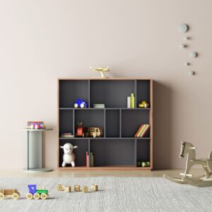 Bücherregal aus Melamin in Nussbaum und Graphit 117x119x32 cm 119x117x32cm Spanplatte Braun Herdasa Möbel Wohnzimmermöbel Bücherregale