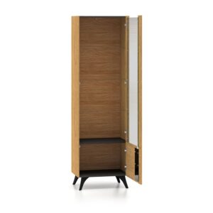 Geschirrschrank mit 2 Türen, Holzoptik und Schwarz, 190cm 58x190x40cm Spanplatte Braun Petits meubles Möbel Esszimmermöbel Vitrine und Vitrinenschrank