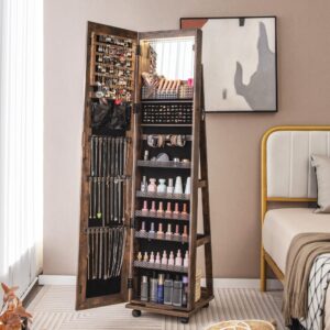 wohnli-moebel-suche-M24170428-1 Schmuckschrank aus Holz 38x40x163cm, Kaffee 38x163x40cm Holz Braun Giantex Möbel Wohnzimmermöbel Aufbewahrungsmöbel