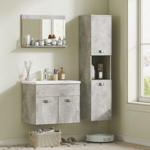 wohnli-moebel-suche-M24171435-1 4-teiliges Grauholz-Badmöbel-Set 30x132x30cm Spanplatte Grau Kleankin Möbel Badezimmermöbel Waschtische