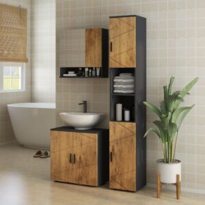 wohnli-moebel-suche-M24171453-1 Meuble colonne salle de bain style cosy anthracite aspect bois 30x183x30cm Spanplatte Braun Kleankin Möbel Badezimmermöbel Bad-Hochschränke