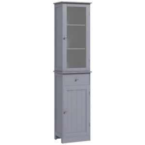 wohnli-moebel-suche-M24171456-1 Badezimmer-Kolonnenregal 2Türen 3Böden Schublade grau 40x172x27cm Spanplatte Grau Kleankin Möbel Badezimmermöbel Bad-Hochschränke