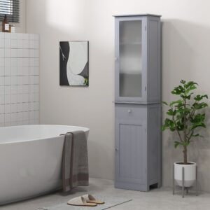 Wohnli Möbelsuche - Badezimmer-Kolonnenregal 2Türen 3Böden Schublade grau