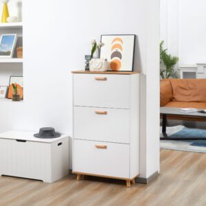 wohnli-moebel-suche-M24171478-1 Skandinavischer Schuhschrank 3 Türen & 3 Fächer 70x122x24cm Spanplatte Weiß Homcom Möbel Flurmöbel Schuhschränke
