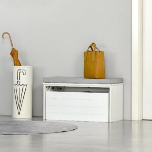 Wohnli Möbelsuche - Weißer Schuhbank-Kommode mit Doppelfach & grauem Kissen