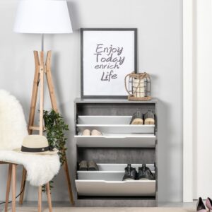 wohnli-moebel-suche-M24171499-1 Weißer Beton-Schuhschrank mit 2 Falltüren 63x81x26cm Spanplatte Grau Homcom Möbel Flurmöbel Schuhschränke