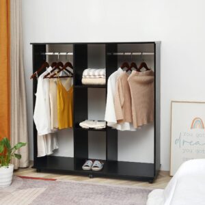 wohnli-moebel-suche-M24171512-1 Armoire penderie 120L x 40l x 128H cm aspect bois 120x128x40cm Spanplatte Schwarz Homcom Möbel Schlafzimmermöbel Schränke